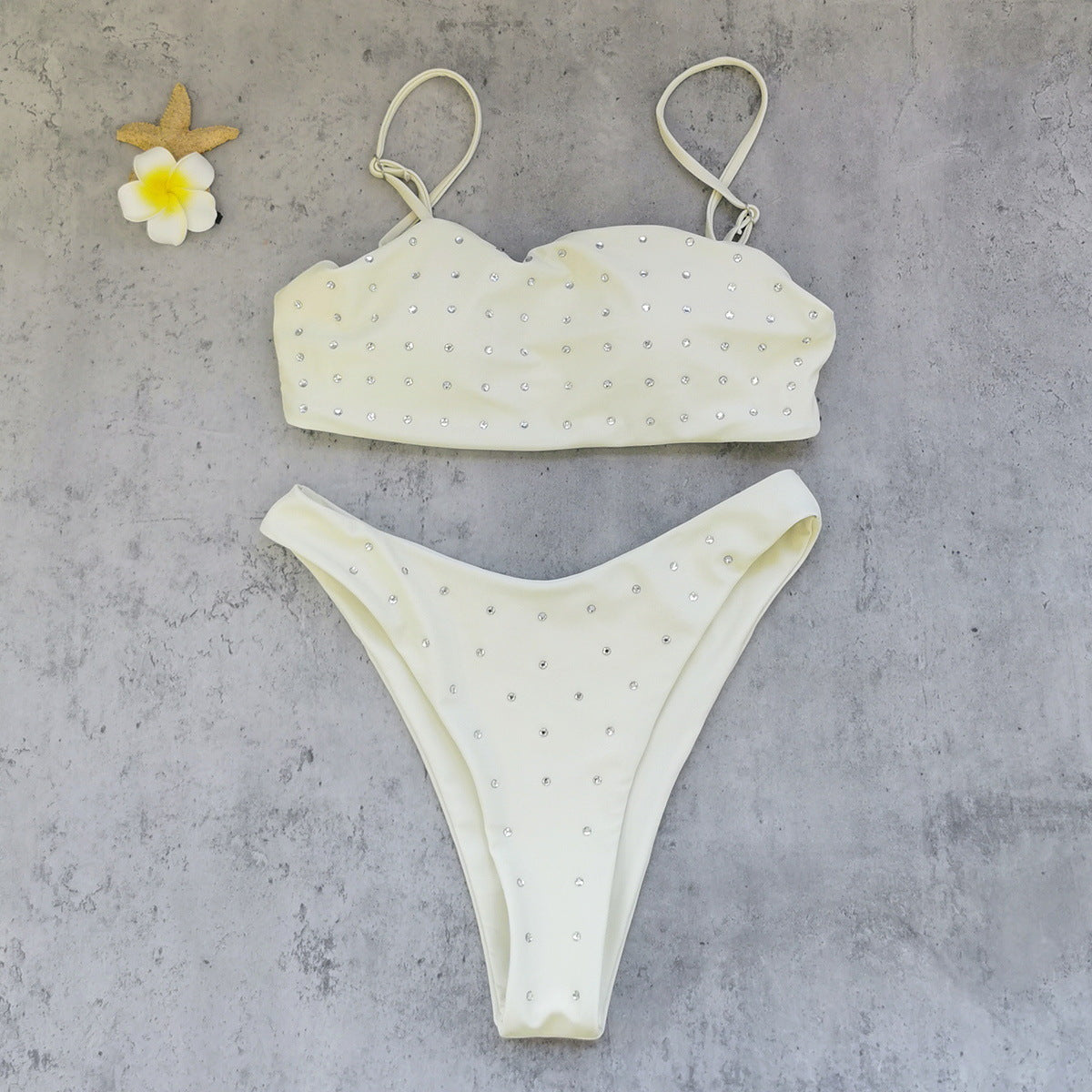 Rhinestone Tube Top Low Waist Bikini Sexy Split Summer Swimsuit