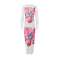 Summer Sexy Voile Printing Sheer Long Sleeve Slim Fit Dress Women