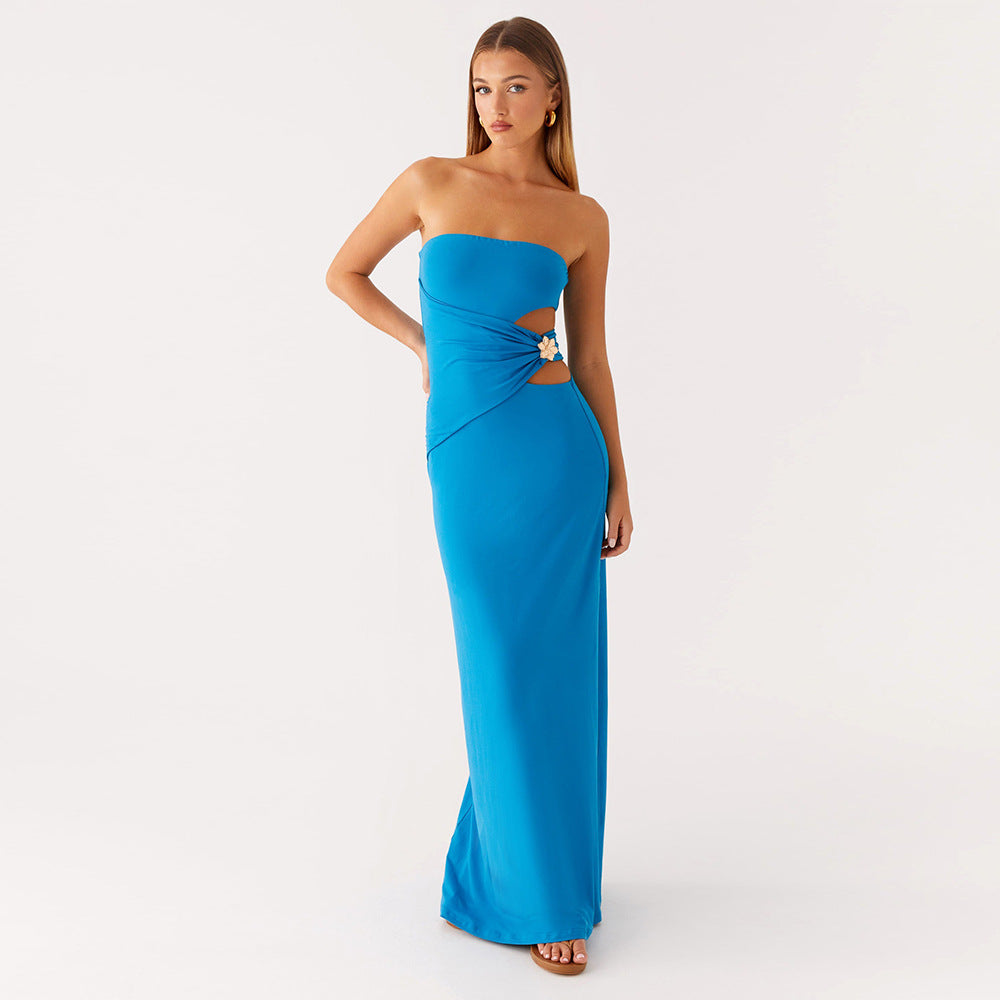 Summer Tube Top Women Dress Sexy Sexy Side Waist Hollow Out Cutout Sheath Dress
