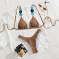 High-Slit Backless Triangle Bikini Set with Ruched Tie Details