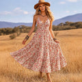 Women Clothing Summer Small Floral Print V neck Sexy Cami Dress
