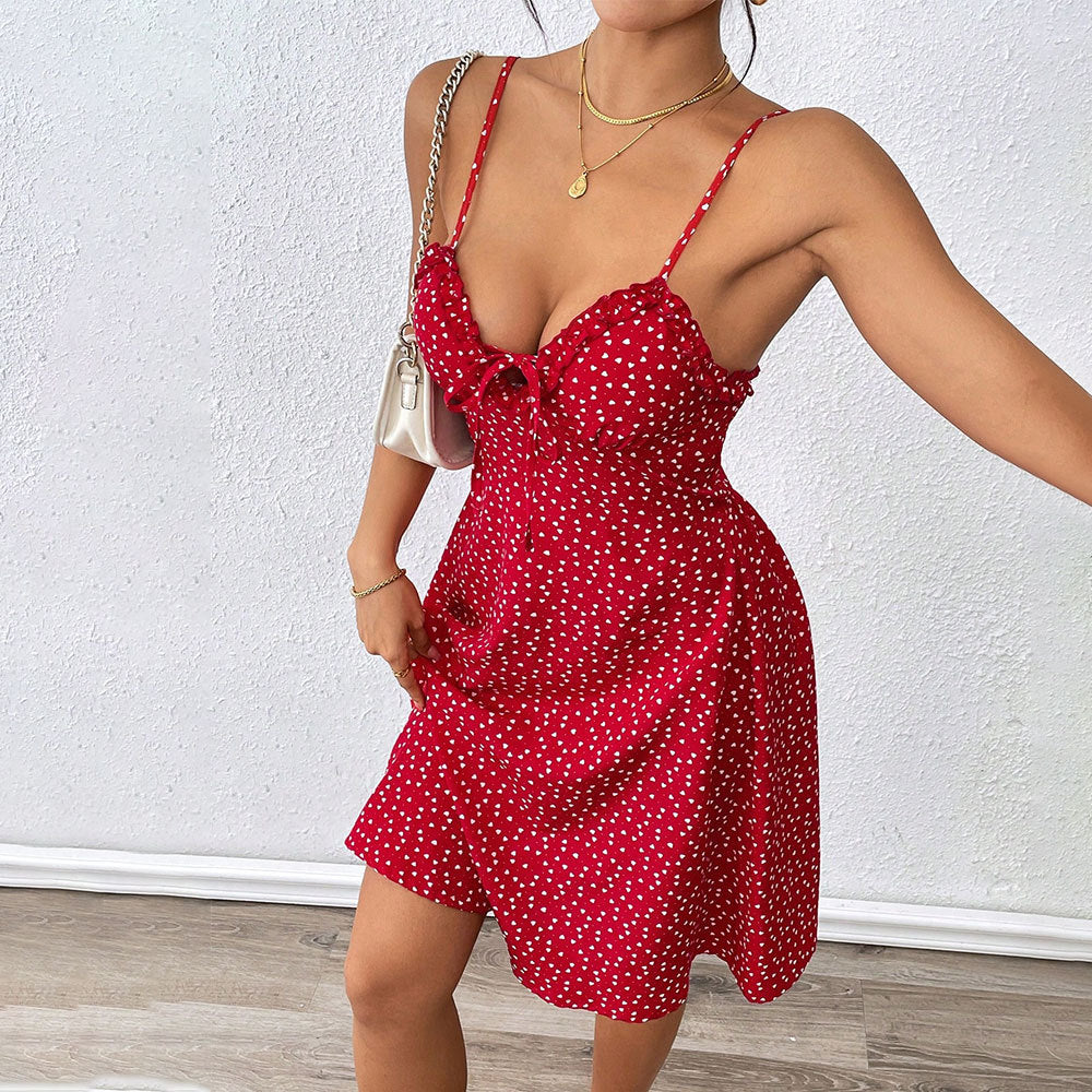 Women Clothing French Sexy Floral Small Sling Slim Fit Slim Backless Short Dress