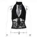 Women Clothing Spring Mesh Halter Sexy V neck Bare Back Strap Vest