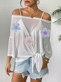 Women’s Boho Off Shoulder Beach Cover Up Floral Tie Detail Top