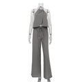 Summer Sexy Two Piece Suit Lace Up Halterneck Vest Sleeveless Top Women Wide Leg Pants Suit