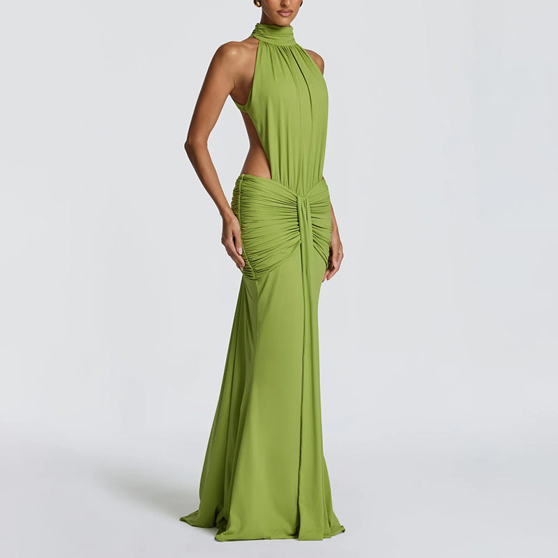 Summer High Neck Sleeveless Backless Sheath Dress for Women