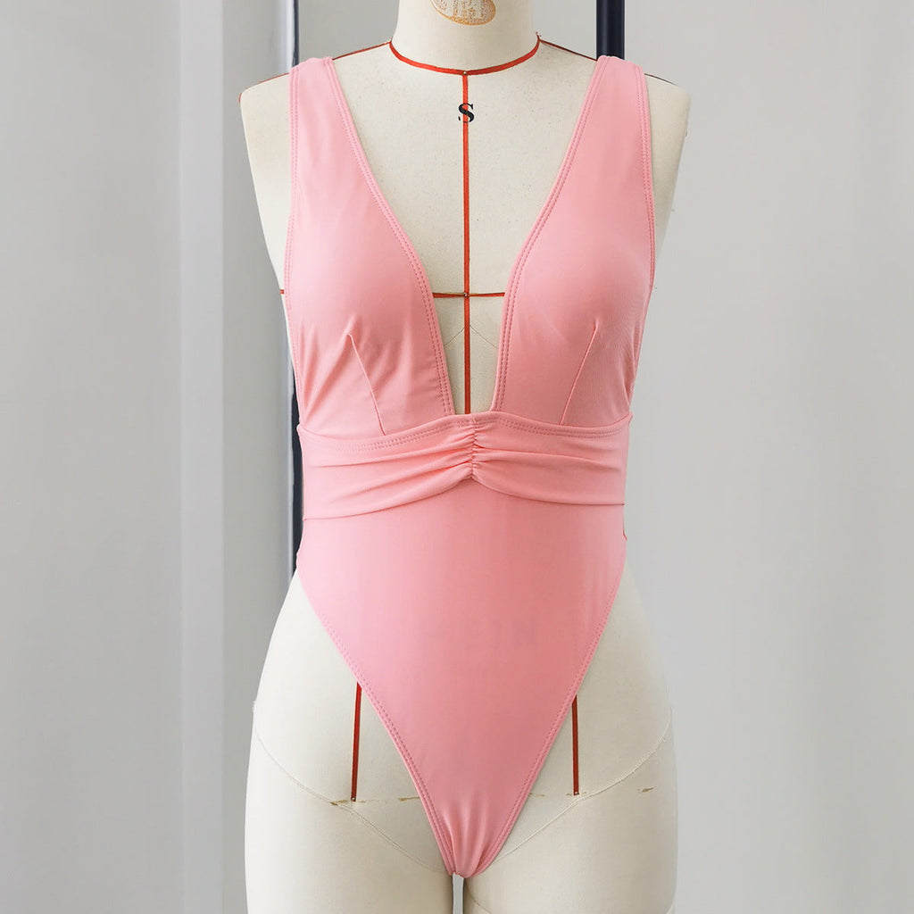 Solid Color One Piece Briefs Swimsuit Women Sexy Backless Swimsuit