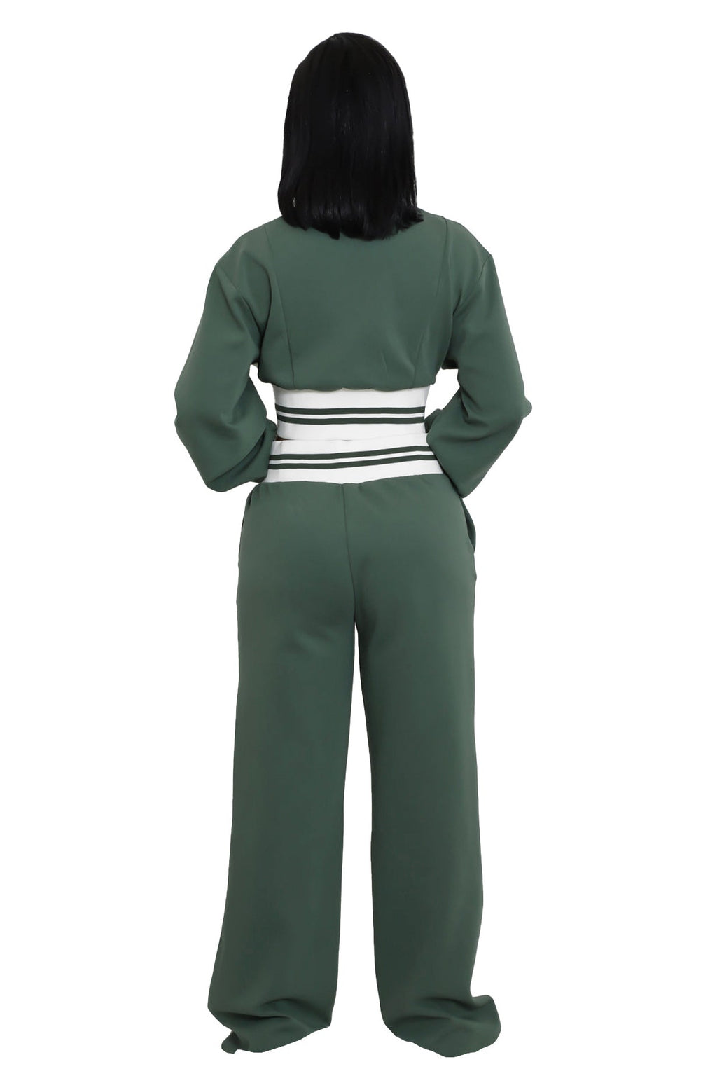 Women's Knit Two Piece Pant Set | Zip Crop Top & Wide Leg
