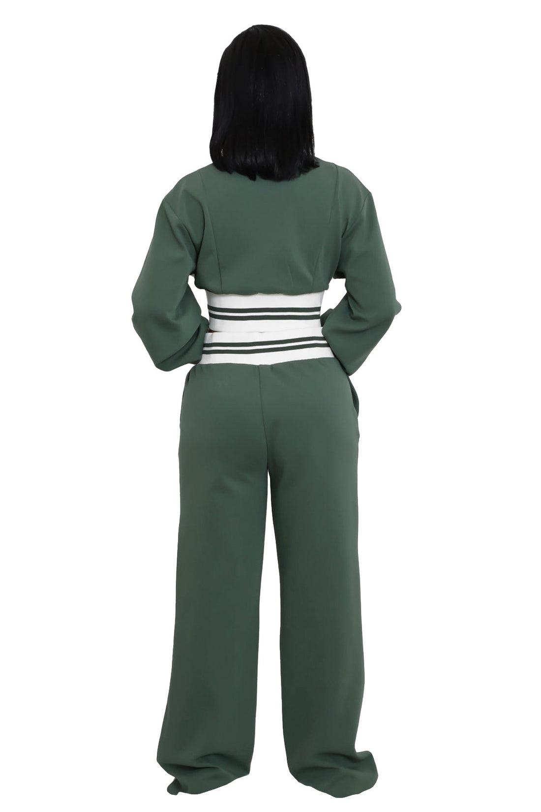 Women's Knit Two Piece Pant Set | Zip Crop Top & Wide Leg