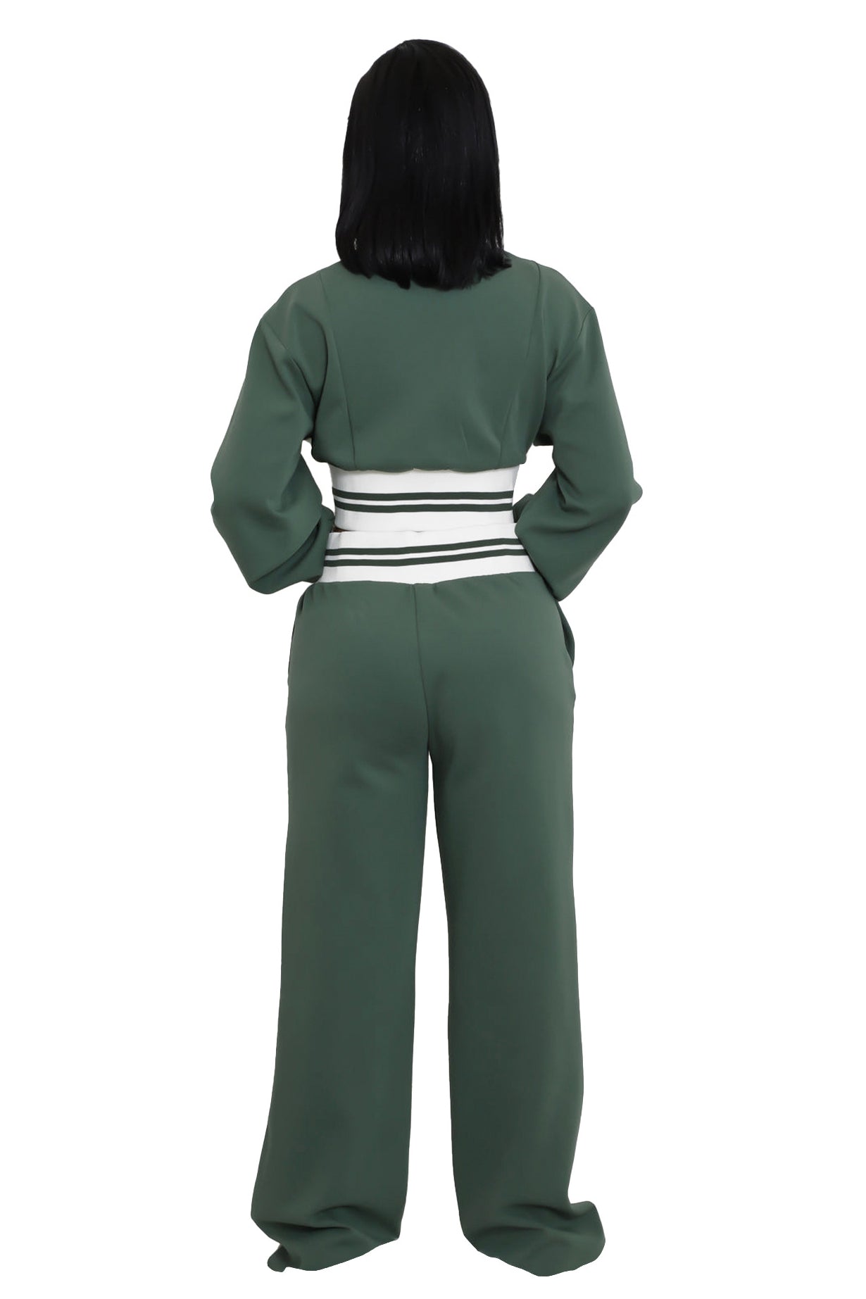 Women's Knit Two Piece Pant Set | Zip Crop Top & Wide Leg