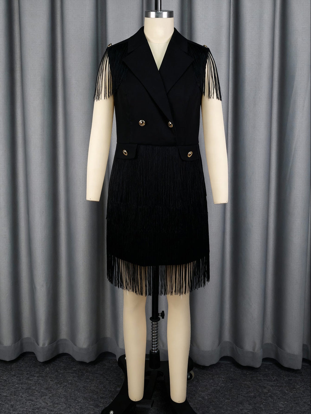 V neck Short Party Dress Double Breasted Waist-Tight Tassel Hem Office Dresses