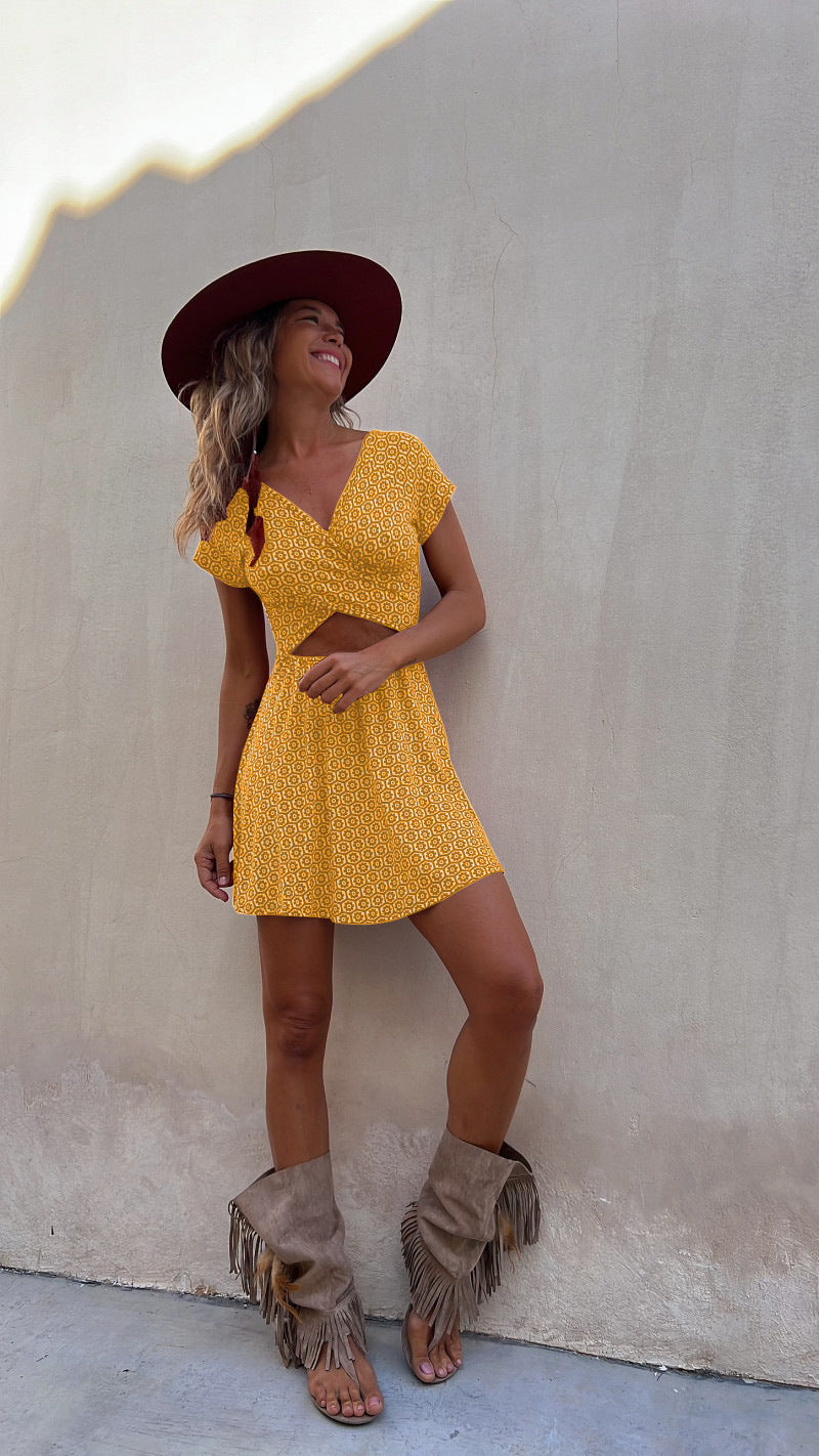 Summer Short Sleeve Two Sided Wear Printed Short Dress
