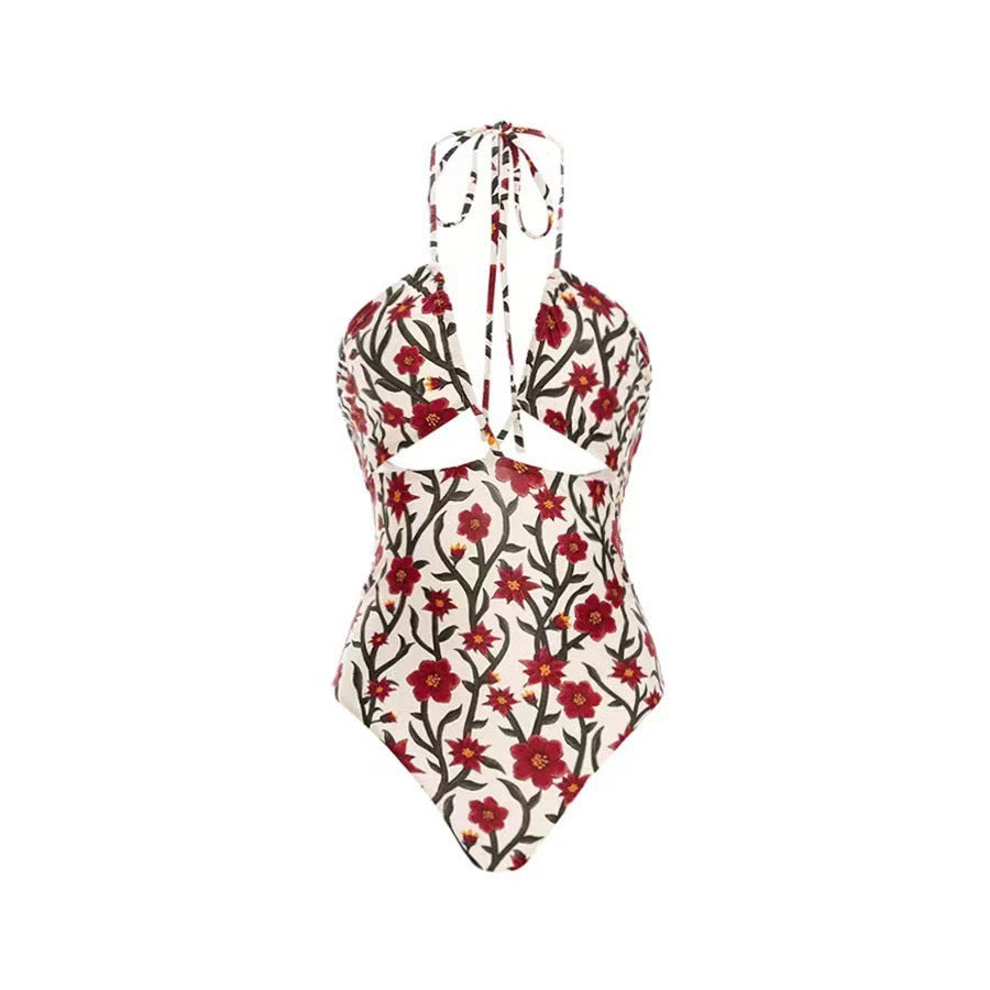 Two Piece Swimsuit Conservative Hollow Out Cutout out Tied Halter Sheath Gauze Skirt Swimsuit for Women