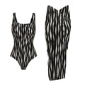 Simple Black White Water Ripple Striped One Piece Swimsuit Women Two Piece Set