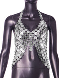 Women Clothing Acrylic Stitching Halter Cropped Backless Sling