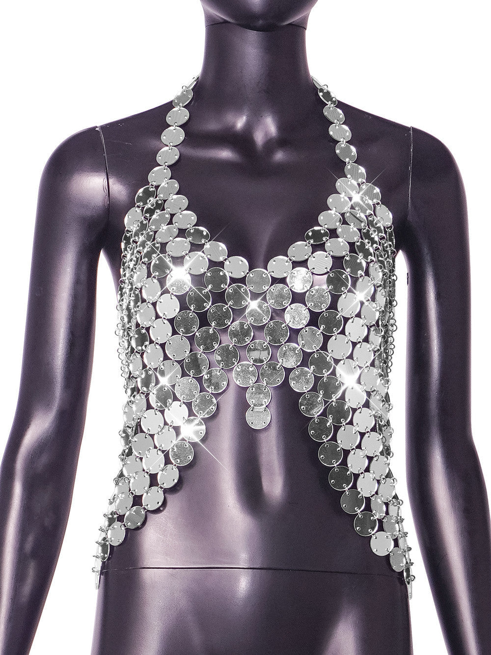 Women Clothing Acrylic Stitching Halter Cropped Backless Sling