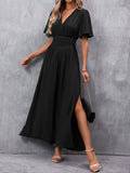 Elegant A-Line Split Dress in Solid Colors for Women