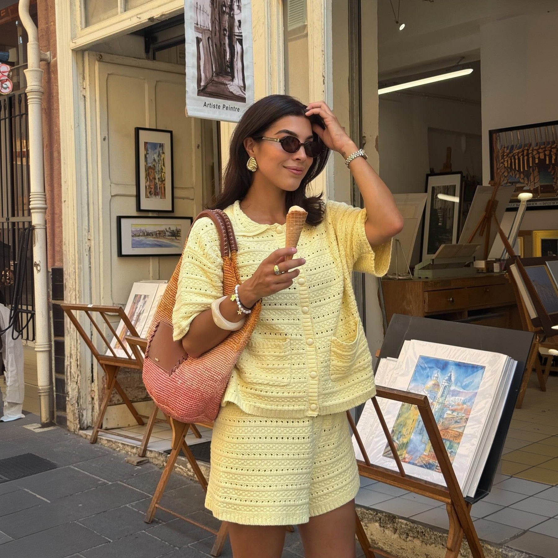 Solid Color Two-Piece Beach Set Casual Button-Front Vacation Wear