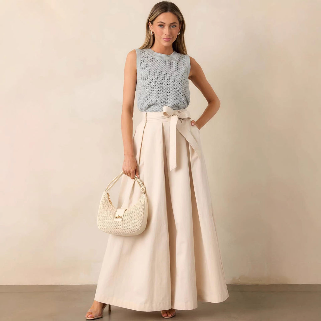Women's Apricot High-Rise Belted Pleated Straight Leg Pants - Image 2