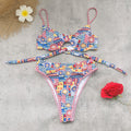 Vintage Floral High Slit Triangle Bikini Set