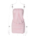 Women Clothing Summer Sexy Tube Top off Neck Fitted Waist Pleated Skinny Sheath Dress
