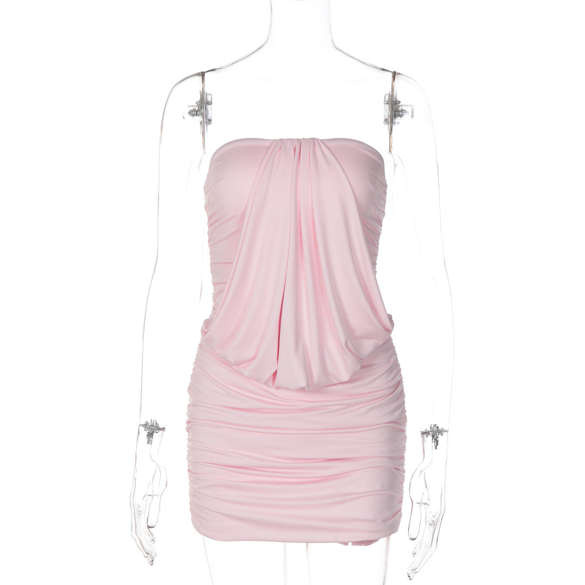 Women Clothing Summer Sexy Tube Top off Neck Fitted Waist Pleated Skinny Sheath Dress