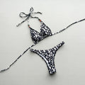 Abstract Printed Halter Bikini Set in Black and Cream