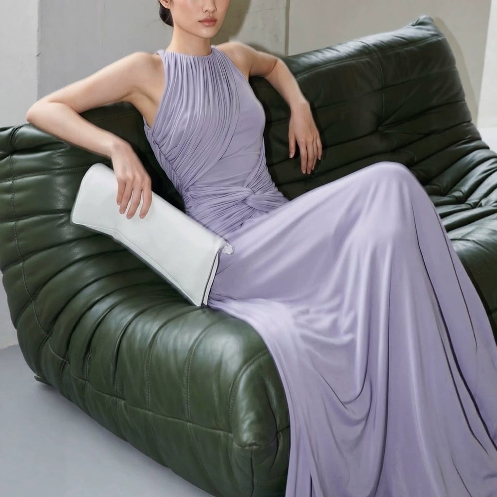 Purple Halter Dress Waist Tight Dress for Women Summer Seaside Holiday High End Women Clothing
