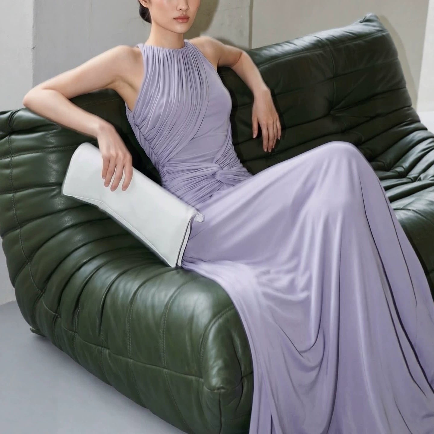 Purple Halter Dress Waist Tight Dress for Women Summer Seaside Holiday High End Women Clothing