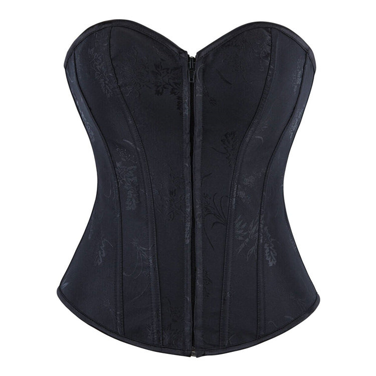 Pattern Print Court Zipper Corset Women Body Shaping Top Belly Contraction Bodybuilding Waistband Corset