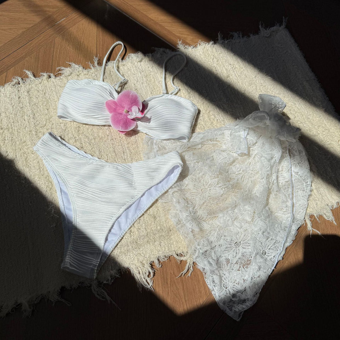 Three-Piece Asymmetric Bikini Set Romantic Resort-Wear Swimwear