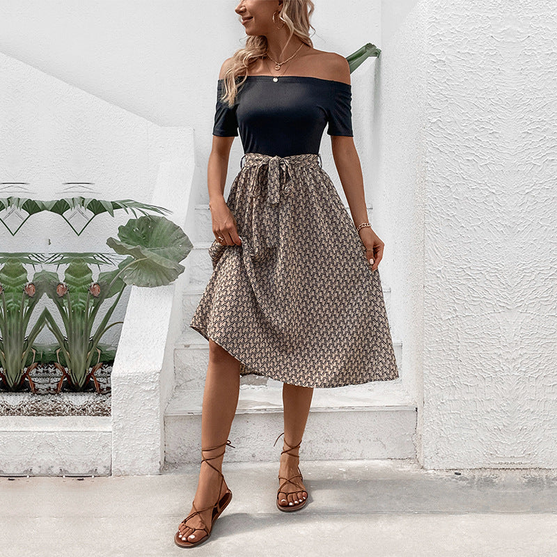 Summer Women Clothing off Shoulder Color Matching Dress