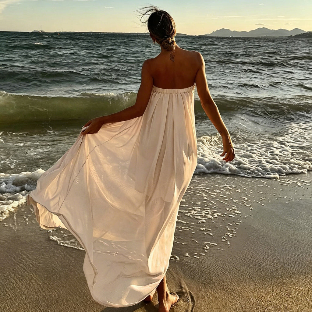 Summer Elegant Lazy Loose Drooping Tube Top Dress Seaside Vacation Large Swing Dress