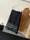 French Lace Hollow Out Cutout out Skirt for Women Summer Wild High Waist Slimming Sheath A line Mid Skirt