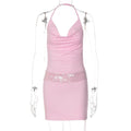 Women Clothing Summer Sexy Low Cut Swing Collar Halter Backless Skinny Sheath Dress