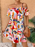 Summer Elegant Ladies Tropical Printing off the Shoulder Dress