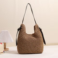 Woven Straw Shoulder Bag with Tassel Detail Casual Beach Tote - Image 2