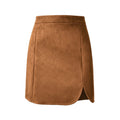Autumn Winter Women Clothing Suede Skirt High Waist Zipper Solid Color Sheath Split Skirt