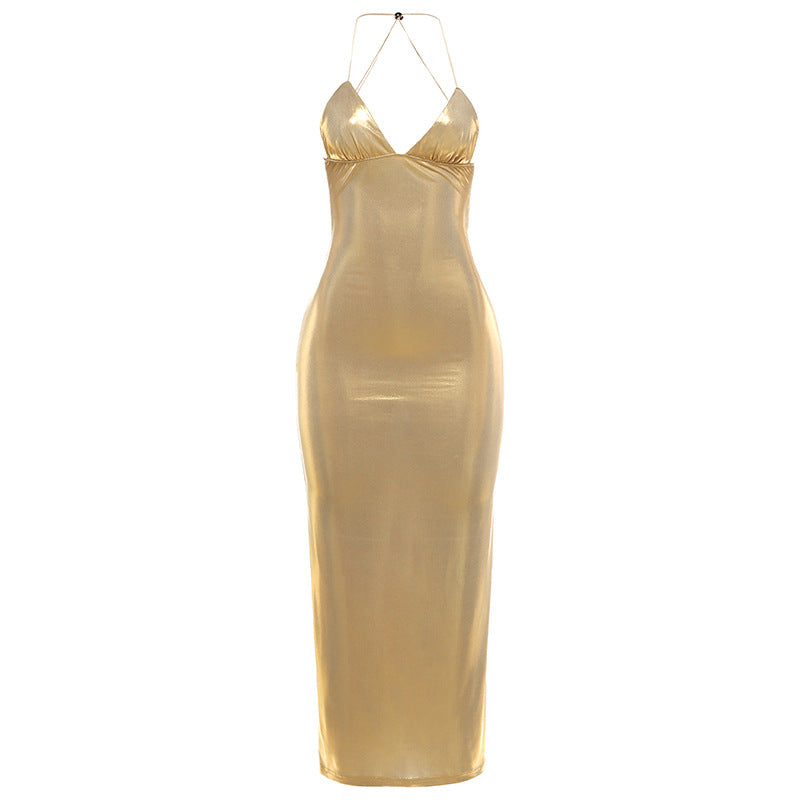 Sexy Slim Fit Halter V-Neck Butterfly Dress with Embroidery