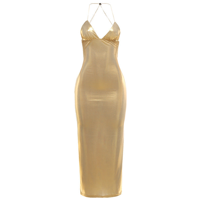 Sexy Slim Fit Halter V-Neck Butterfly Dress with Embroidery