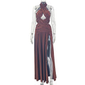 Sexy Backless Women Clothing Solid Color Split Asymmetric Halter Sleeveless Solid Color Slim Dress