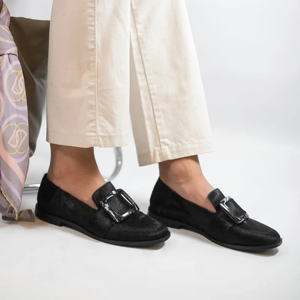 Vintage Square-Button Low-Cut Loafers — Women’s Elegant Slip-On Shoes