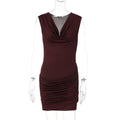 Women Clothing Sexy V neck Slim Ruffle Hip Sleeveless Dress