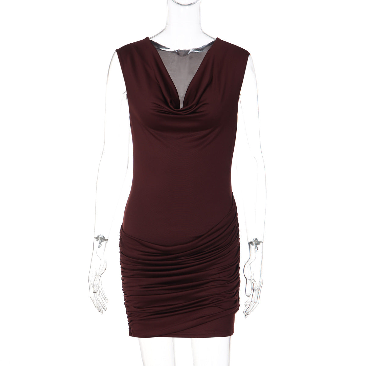 Women Clothing Sexy V neck Slim Ruffle Hip Sleeveless Dress