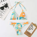 Women Split Sexy Digital Printing Lace up Bikini Swimsuit Swimwear Beach Swimwear