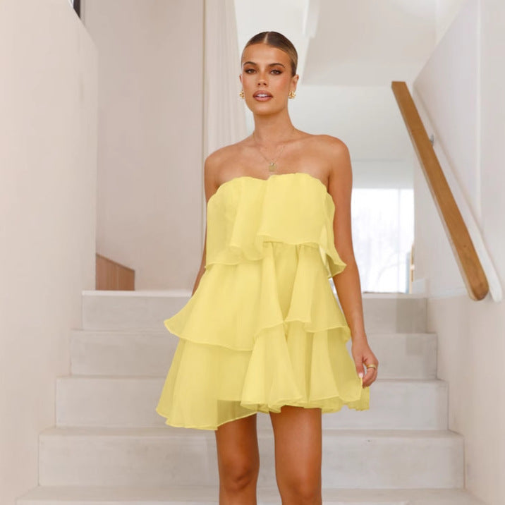 Summer Tube Top Dress - Backless Tiered Party Dress with Ruffle Details