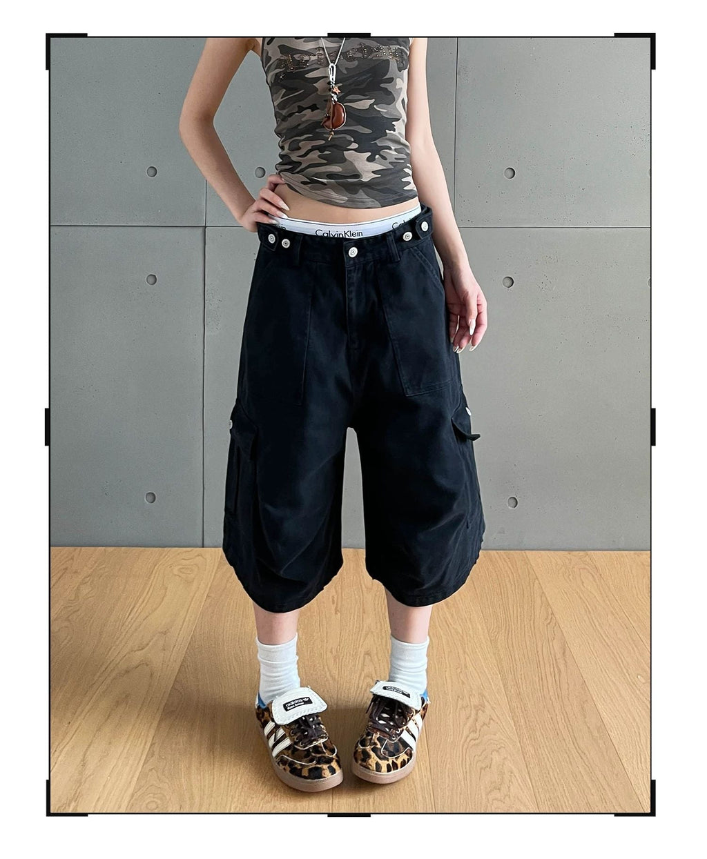 Retro Workwear with Pocket Women Loose Straight Wide Leg Jeans