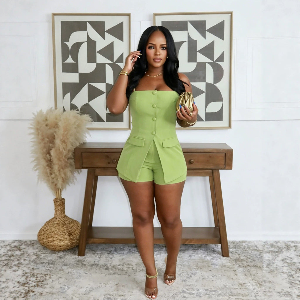 Elegant Slim Fit Suspender Faux Two Piece Jumpsuit