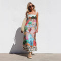 Sexy Sling Graffiti Printing Large Swing Dress Women
