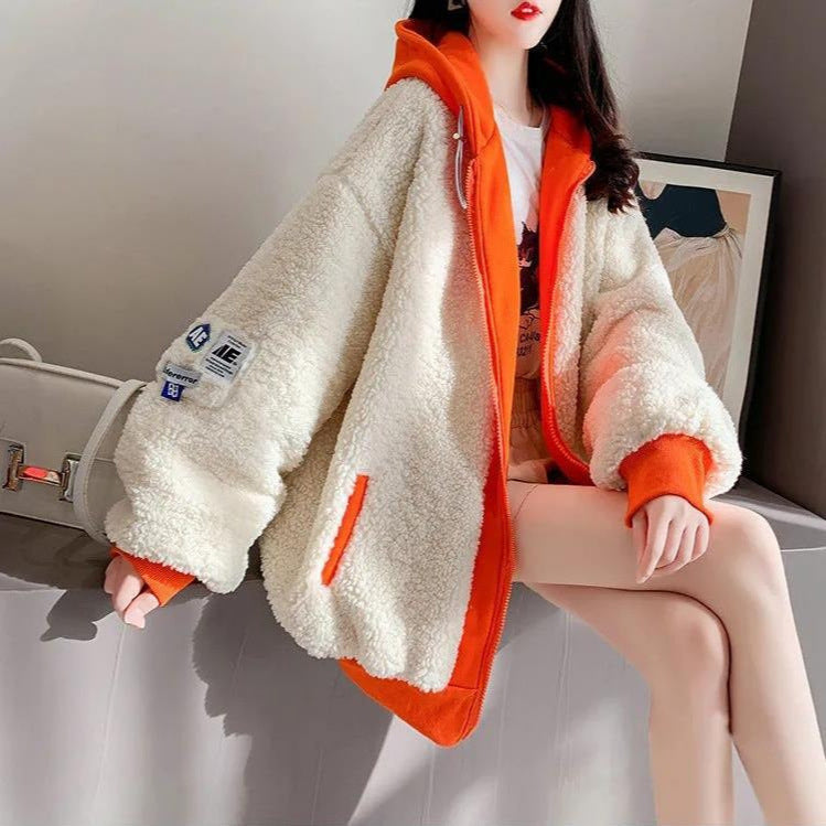 Women's Cozy Sherpa Hooded Zip-Up Jacket - Warm Winter Outerwear